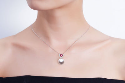 Heart Shaped Ruby Pearl Pendant-Kyllonen