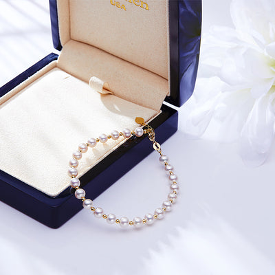 Pearl and Gold Ball Freshwater Pearl Bracelet